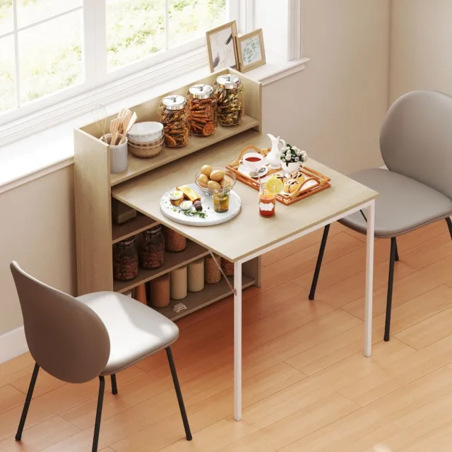 HAUSS SPOLE Opklapbare Eettafel Met Opbergrek - Ruimtebesparend Industrieel Ontwerp Voor Kleine Ruimtes - Hout - Eikenkleur - 91x78,5x93 Cm