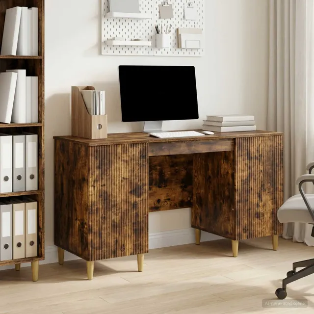 vidaXL Bureau met plank Gerookt eiken 142,5 x 50 x 75 cm Bewerkt hout Bruin