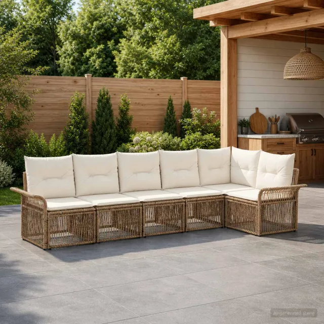 vidaXL Tuinbankenset 6 st 6-zits Beige poly rattan, foto 2