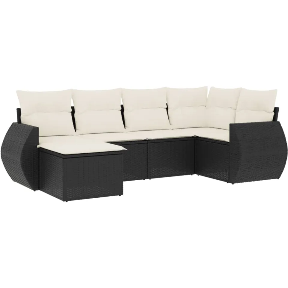 vidaXL 6-delige Loungeset met kussens poly rattan zwart, foto 3