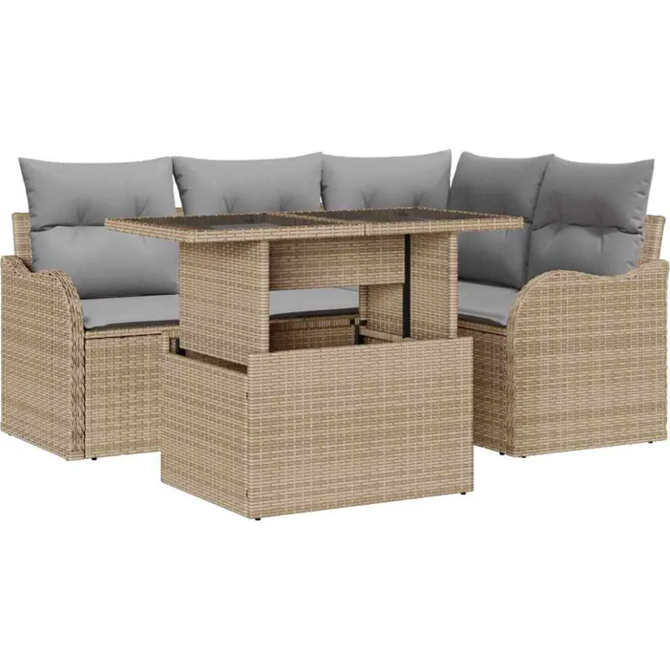 vidaXL Buiten eetset 5 st Beige Poly riet