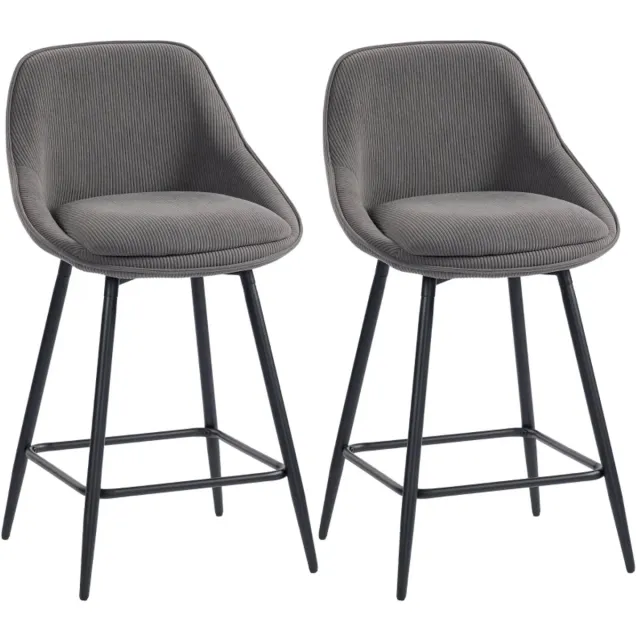 ZYLARO Barkruk - Set Van 2 - Corduroy Barstoelen - Stalen Poten - Gestoffeerde Stoelen Voor Keukeneiland En Eetkamer - Grijs