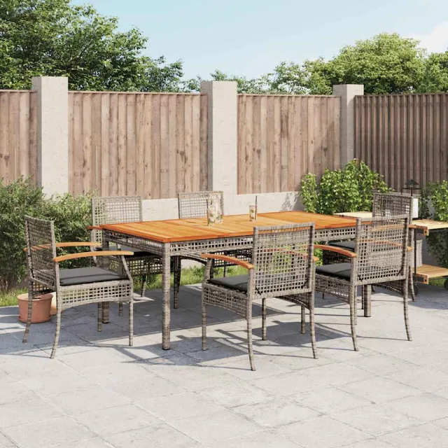 vidaXL 7-delige Tuinset met kussens poly rattan grijs, foto 2