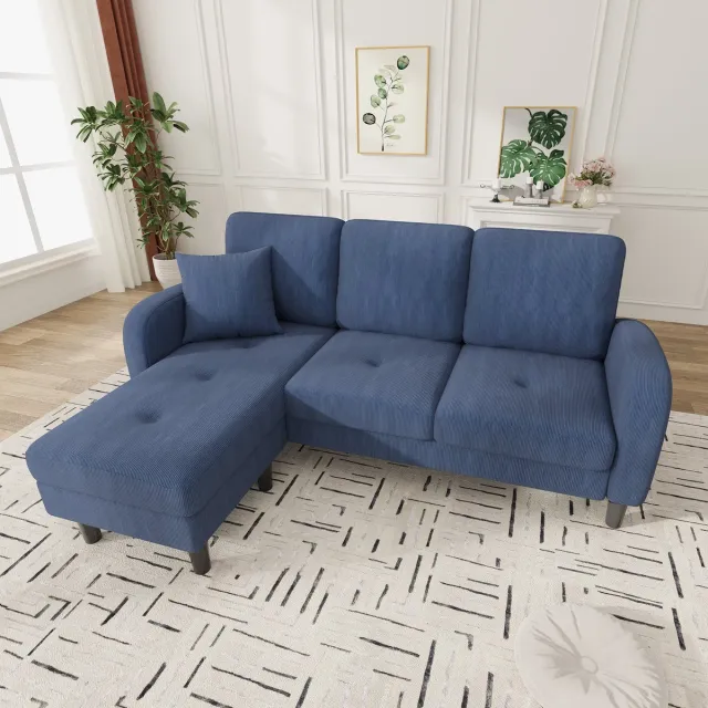 Merax 166 x 118 x 77 cm - L-vormige hoekbank met ligstoel – driezitsbank - kunststof poten - blauw