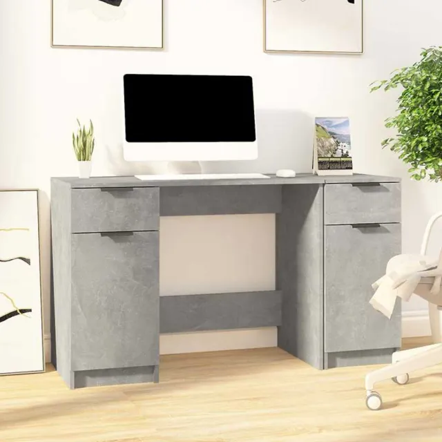 vidaXL Bureau met bijzetkast bewerkt hout betongrijs grijs, foto 2