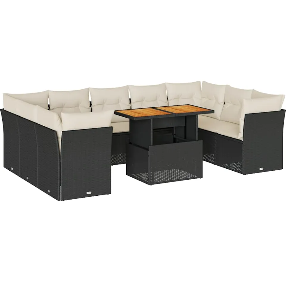 vidaXL 10-delige Loungeset met kussens poly rattan zwart, foto 3