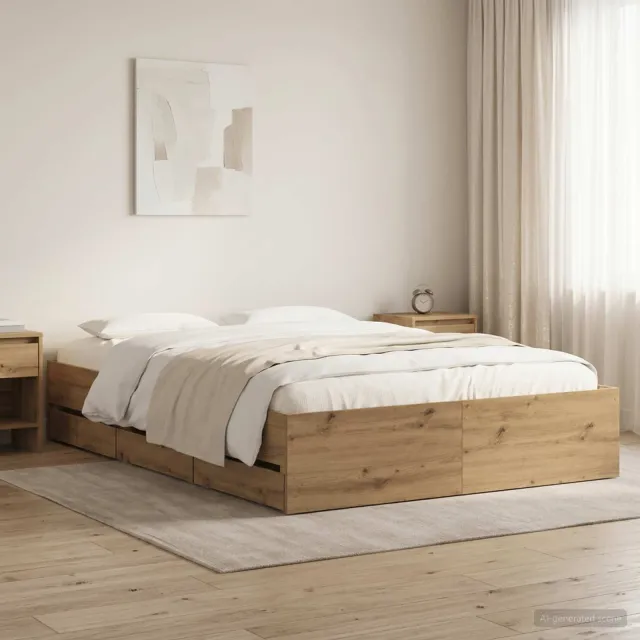 vidaXL Bedframe met opslag Artisan eiken 150 x 200 cm Bewerkt hout Bruin