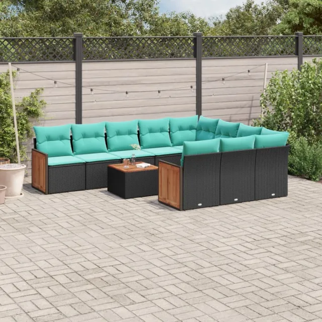 vidaXL 11-delige tuinbankset met kussens, zwart polyrotan, foto 2