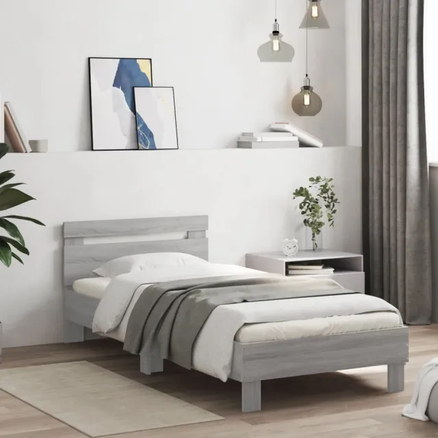 vidaXL Bedframe met hoofdbord bewerkt hout grijs sonoma 75x190 cm