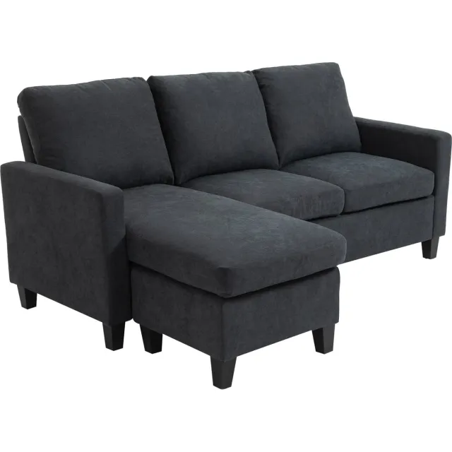 Homcom Hoekbank L-vormig met slaapfunctie - Bankstel - Chaise longue omkeerbaar - Donkergrijs dunkelgrau