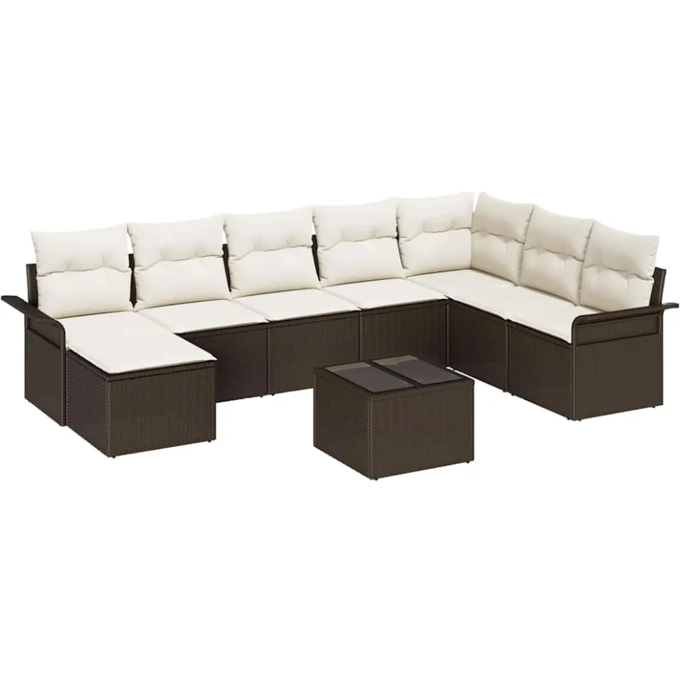 vidaXL Tuin Sofa Set 9 st Grijs Poly riet Bruin