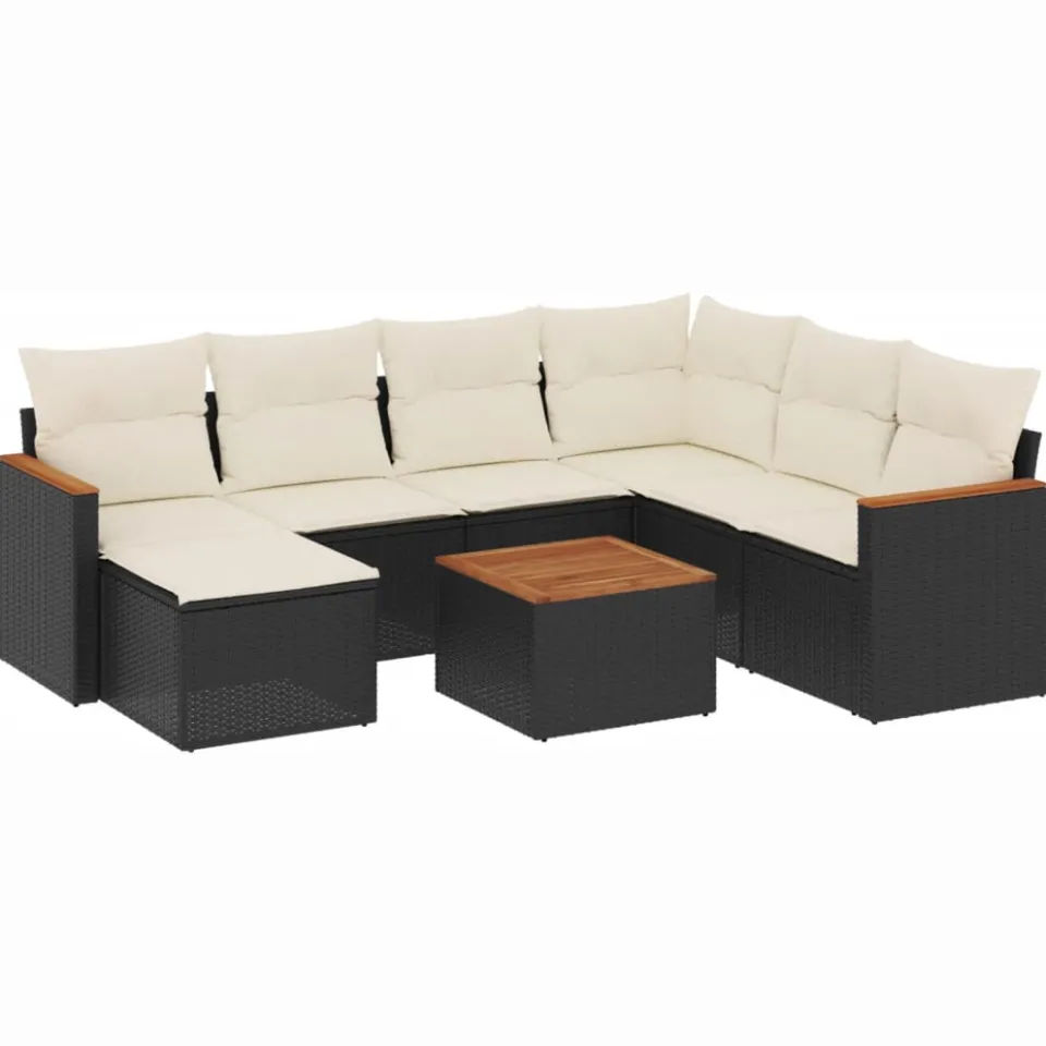 vidaXL 8-delige Loungeset met kussens poly rattan zwart, foto 3