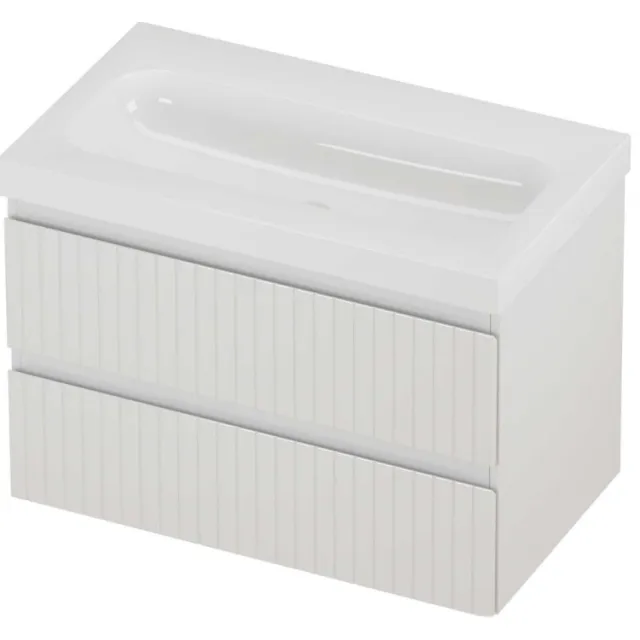 Proline Haga Badmeubelset Polystone Mezza Gefreesd 80x46x58 cm Glans Wit Glans Wit