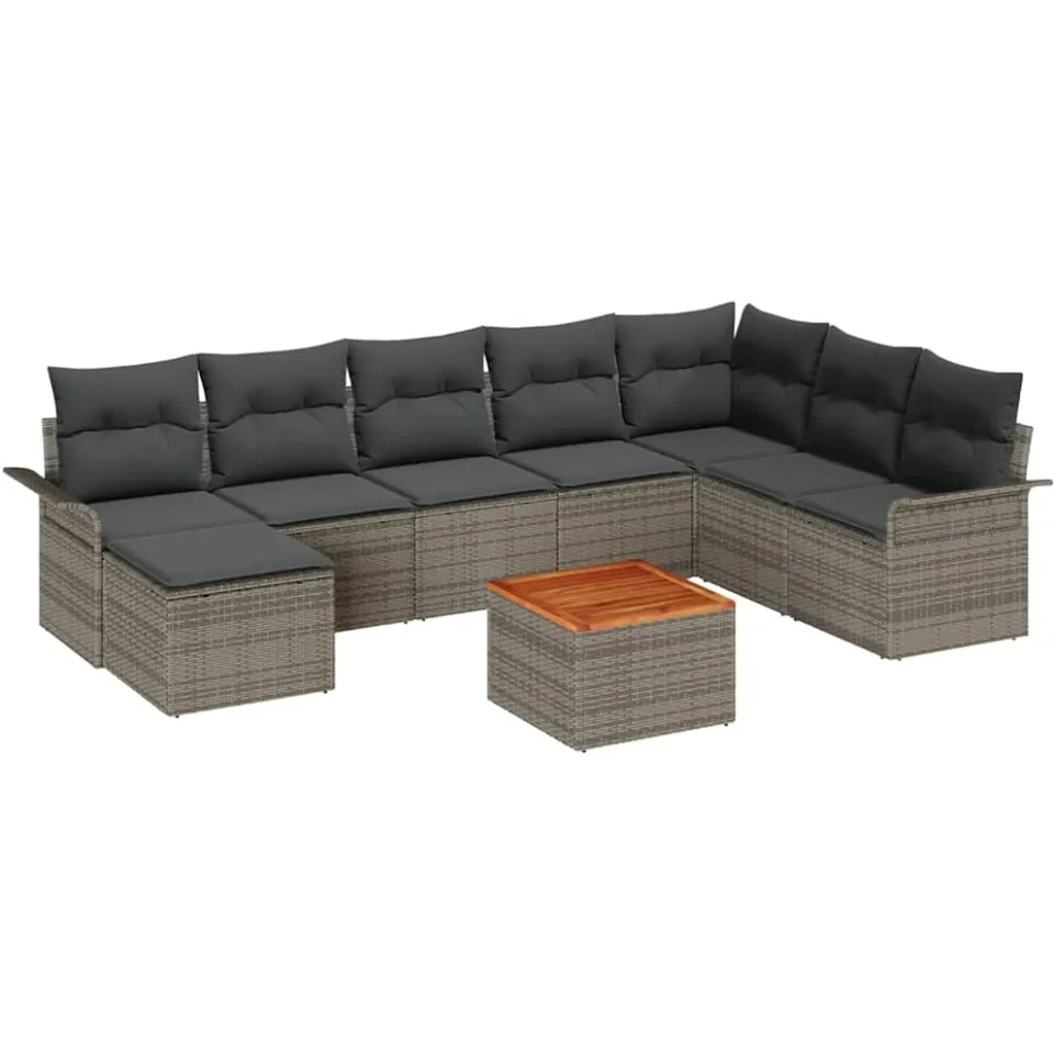 vidaXL Tuinbankenset 9 st Grijs poly rattan, foto 4