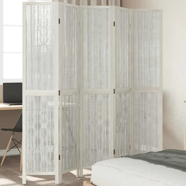 vidaXL Kamerscherm met 5 panelen massief paulowniahout wit, foto 2