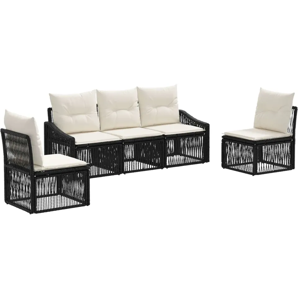 vidaXL Tuinbankenset 5 st 5-zits Zwart poly rattan, foto 3