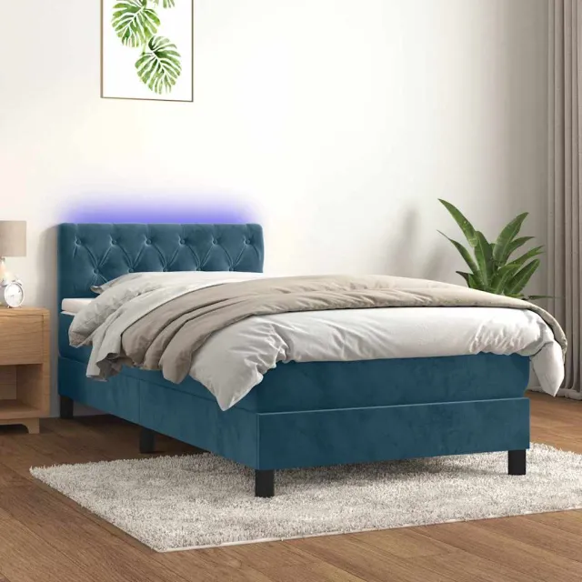 vidaXL Boxspring met matras en LED fluweel donkerblauw 80x200 cm blauw