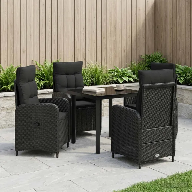 vidaXL Tuin eettafelset 5 st Zwart 80 x 80 x 74 cm Polyrotan