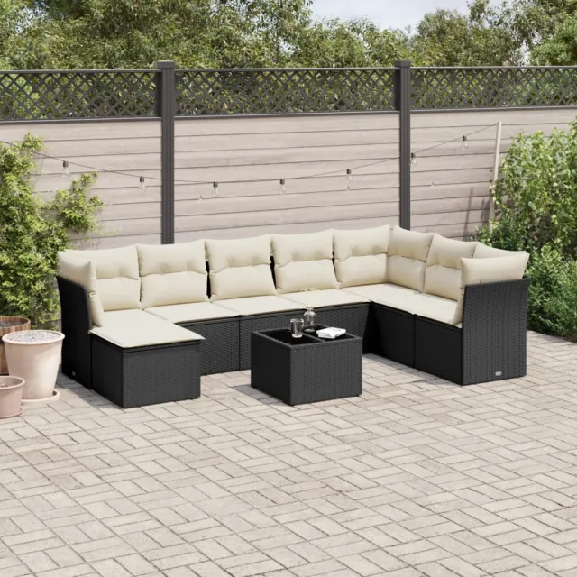 vidaXL 9-delige Loungeset met kussens poly rattan zwart, foto 2