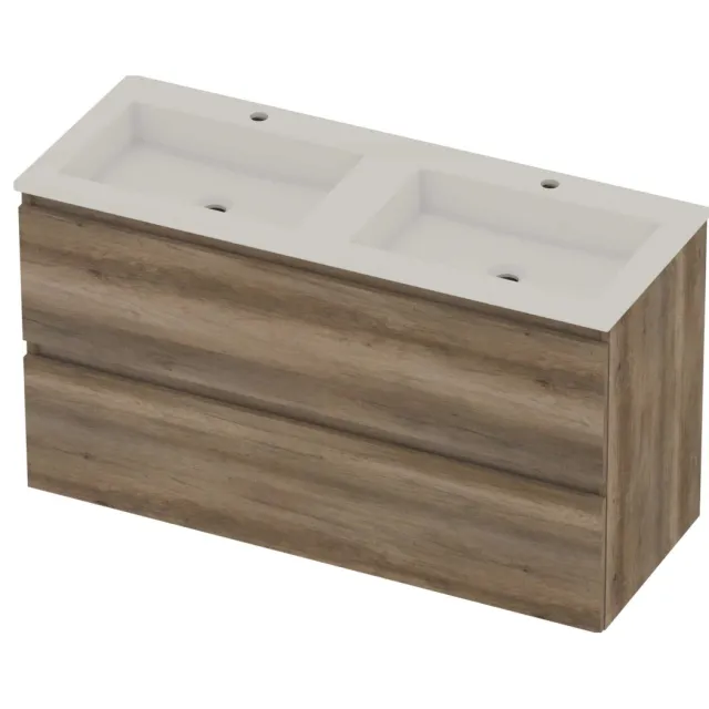 Basic-Line Aura 46 Badmeubelset Acryl 2 Kraangaten 120x46x62 cm A46GWCSO120D2 Scotch Oak Glans Wit