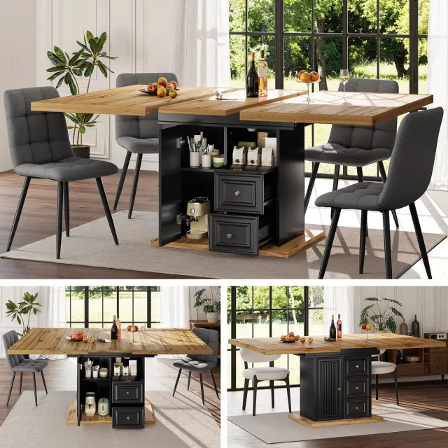 FLIEKS Uitschuifbare eettafel 110-140 x 80 x 75 cm - voor eetkamer - keuken of terras - voor maximaal zes personen - H-vormig tafelblad Houtkleur