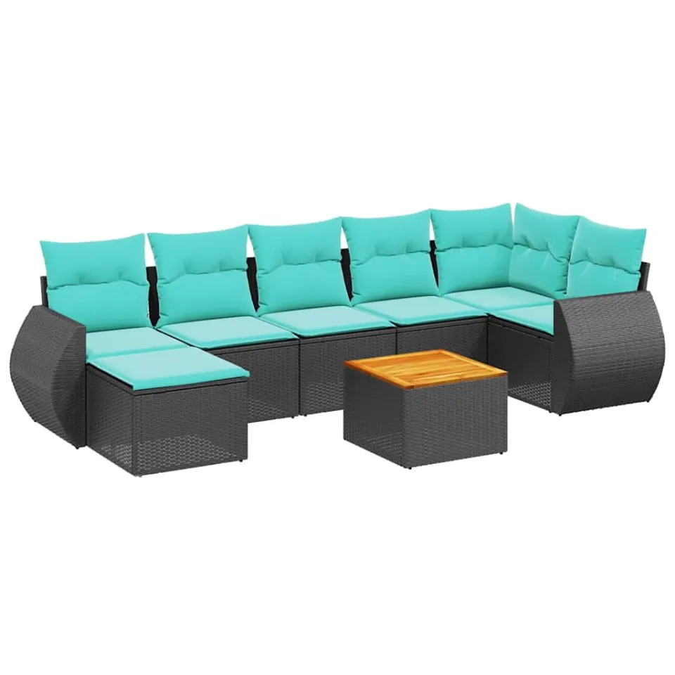vidaXL 8-delige tuinbankset met kussens, zwart polyrotan, foto 3