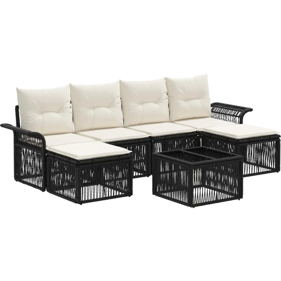 vidaXL Tuinbankenset 7 st 6-zits Zwart poly rattan, foto 3