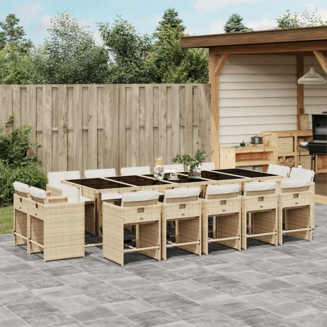 vidaXL 15-delige Tuinset met kussens poly rattan beige, foto 2