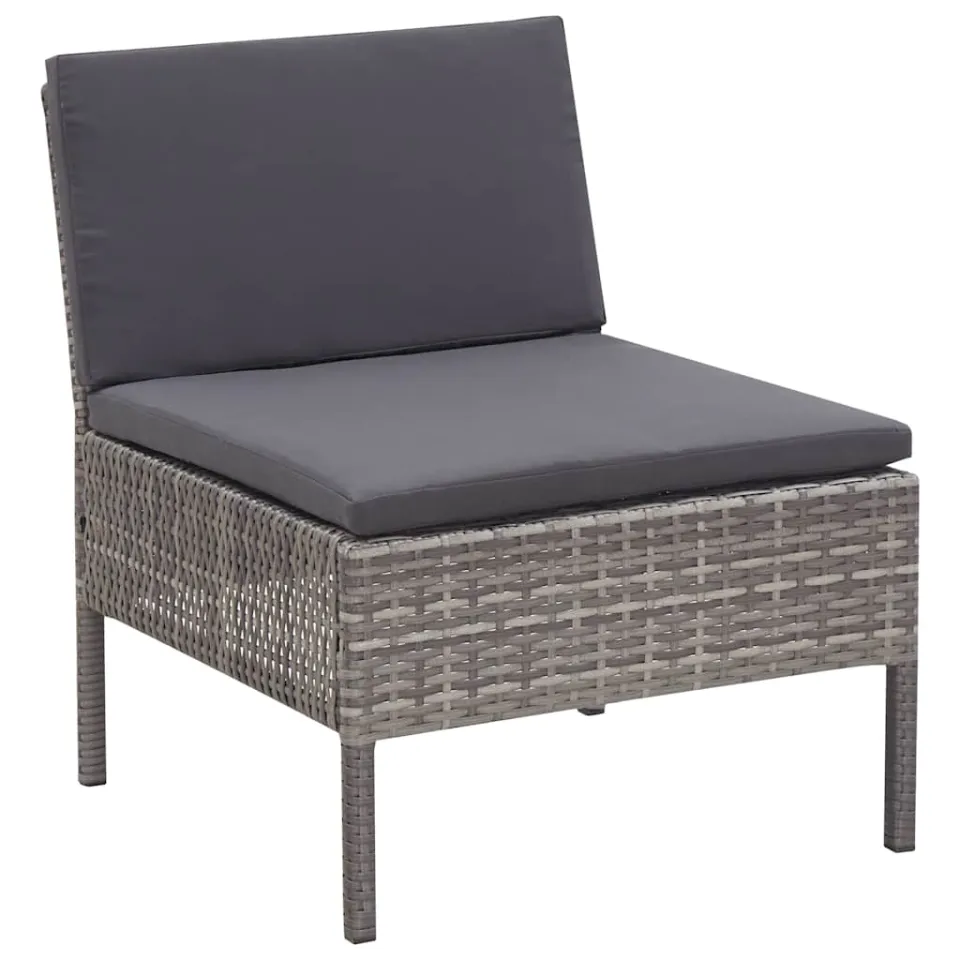vidaXL 3-delige Loungeset met kussens poly rattan grijs, foto 4