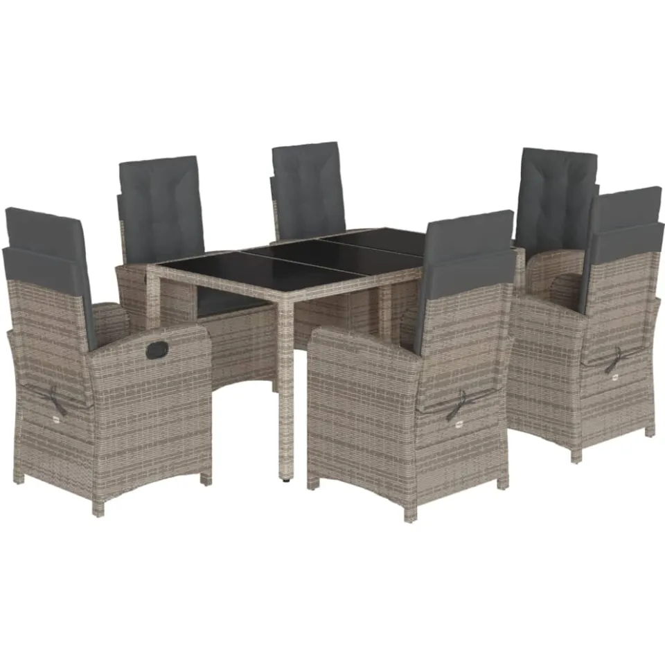 vidaXL 7-delige Tuinset met kussens poly rattan grijs