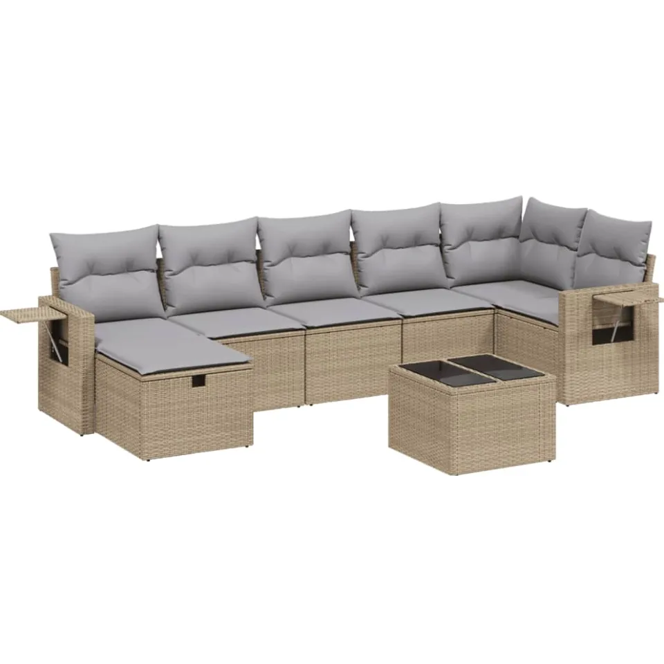 vidaXL 8-delige Loungeset met kussens poly rattan gemengd beige
