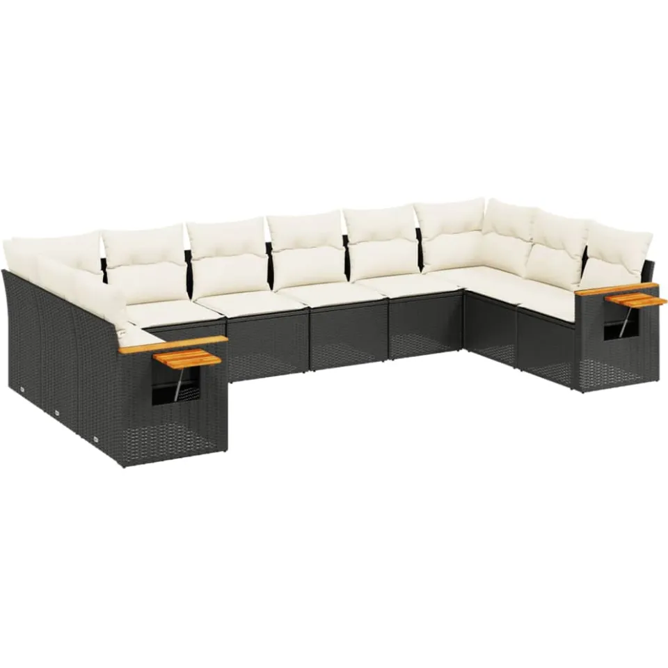 vidaXL 10-delige Loungeset met kussens poly rattan zwart, foto 3