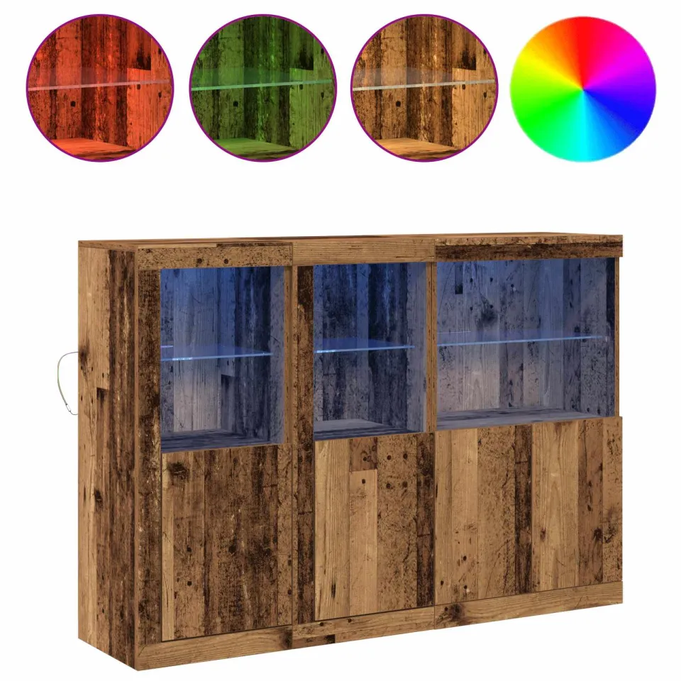 vidaXL LED Sideboard Oud hout 142,5 x 37 x 100 cm Bewerkt hout bruin, foto 4