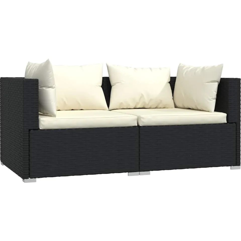vidaXL 3-delige Loungeset met kussens poly rattan zwart