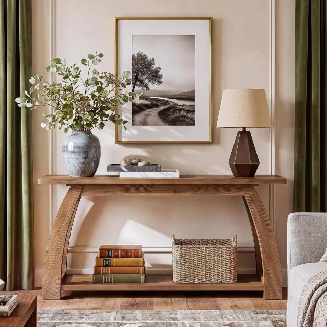 Tribesigns massief hout Consoletafel - 160x30x80 cm - sidetable met 2-laags - Console Tafel voor Hal, Woonkamer, Entree - Bruin
