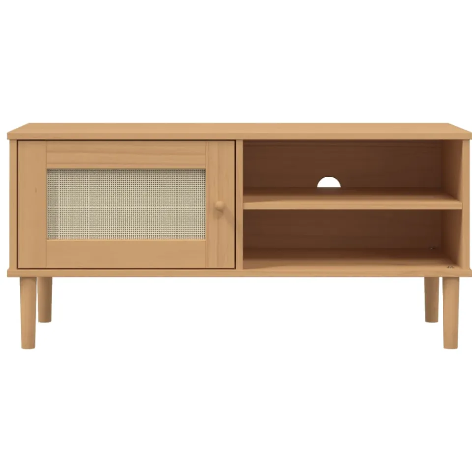 vidaXL Tv-meubel SENJA 106x40x49 cm rattan massief grenenhout bruin