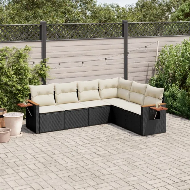 vidaXL 6-delige Loungeset met kussens poly rattan zwart, foto 2