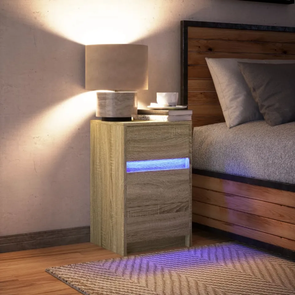vidaXL Nachtkastje met LED-verlichting bewerkt hout sonoma eikenkleur, foto 4