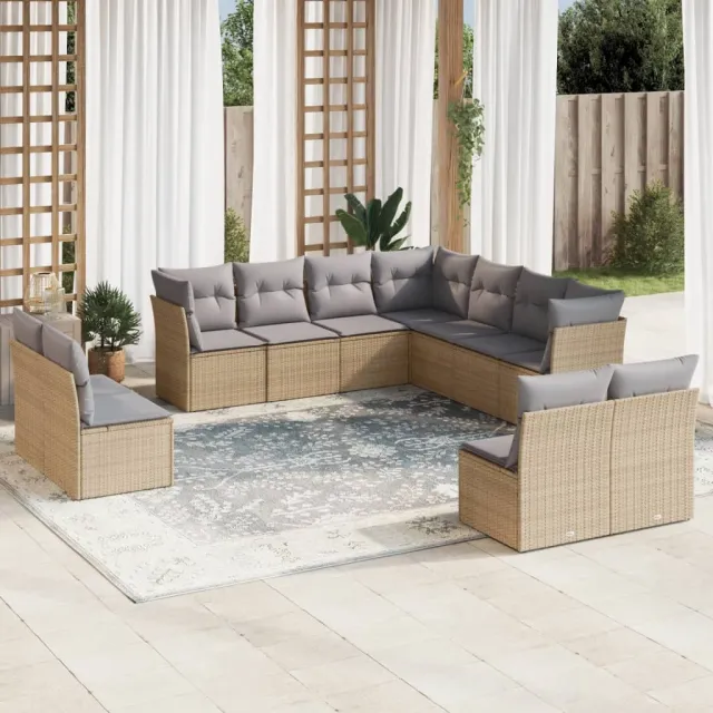vidaXL 11-delige Tuinset met kussens poly rattan beige, foto 2