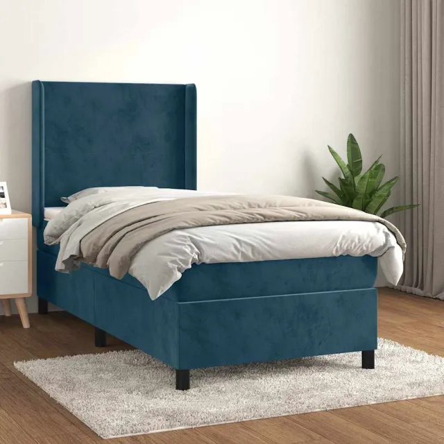 vidaXL Boxspring met matras fluweel donkerblauw 100x200 cm blauw