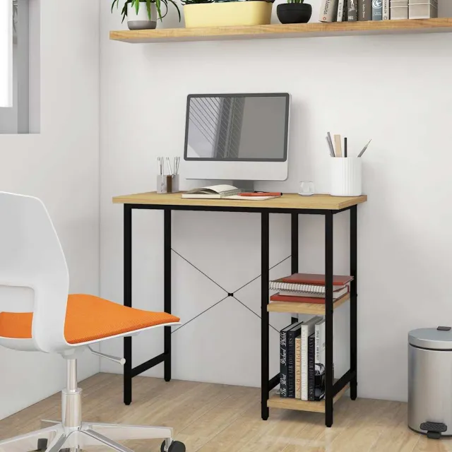 vidaXL Computerbureau 80x40x72 cm MDF metaal zwart lichteikenkleurig, foto 2