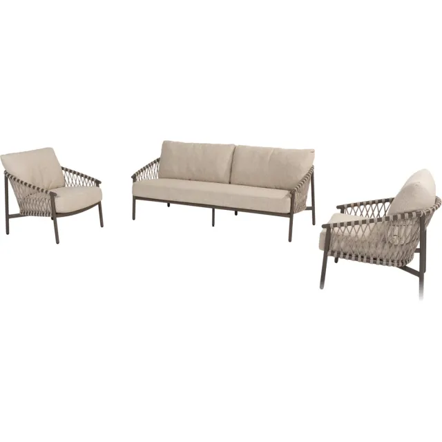 4 Seasons Outdoor Allora stoel bank loungeset 3 delig terre 4 Seasons Outdoor Bruin / Terre, Zand / Latte / Linen