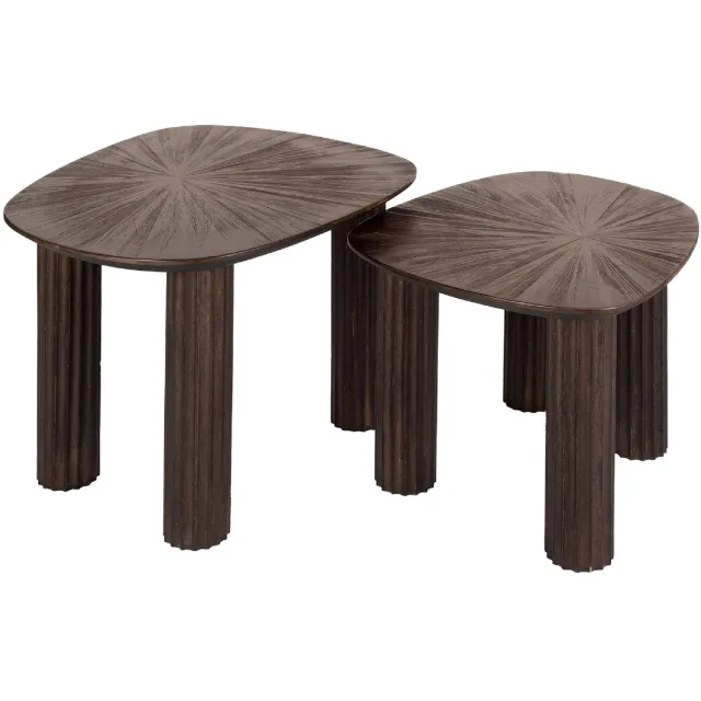 Nest of Nora Salontafel set Sena - Set van 2 Vierhoekig - Massief teak hout - Industrieel - Espresso Walnoot bruin