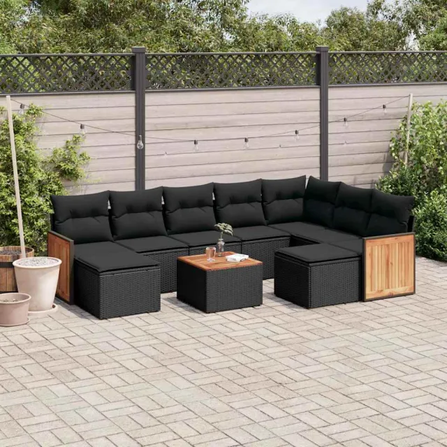 vidaXL 10-delige Loungeset met kussens poly rattan zwart, foto 2