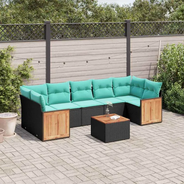 vidaXL 8-delige tuinbankset met kussens, zwart polyrotan, foto 2