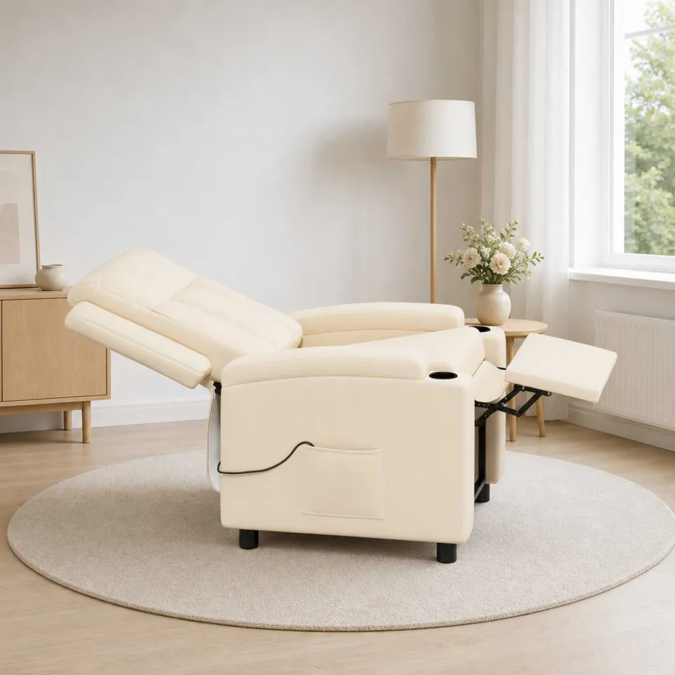 vidaXL Massage-relaxstoel Crèmekleurig 75 x 95 x 100 cm Stof, foto 4