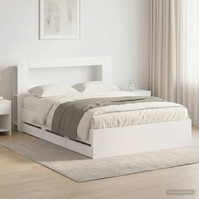 vidaXL Bedframe met opbergruimte en hoofdbord Wit 150 x 200 cm
