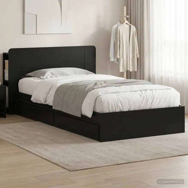 vidaXL Bedframe met opslag met lade Zwart 90 x 190 cm Bewerkt hout