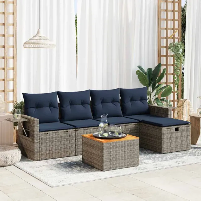vidaXL 6-delige Loungeset met kussens poly rattan grijs, foto 2