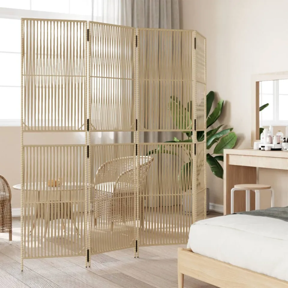 vidaXL Kamerscherm 4 panelen poly rattan beige, foto 3